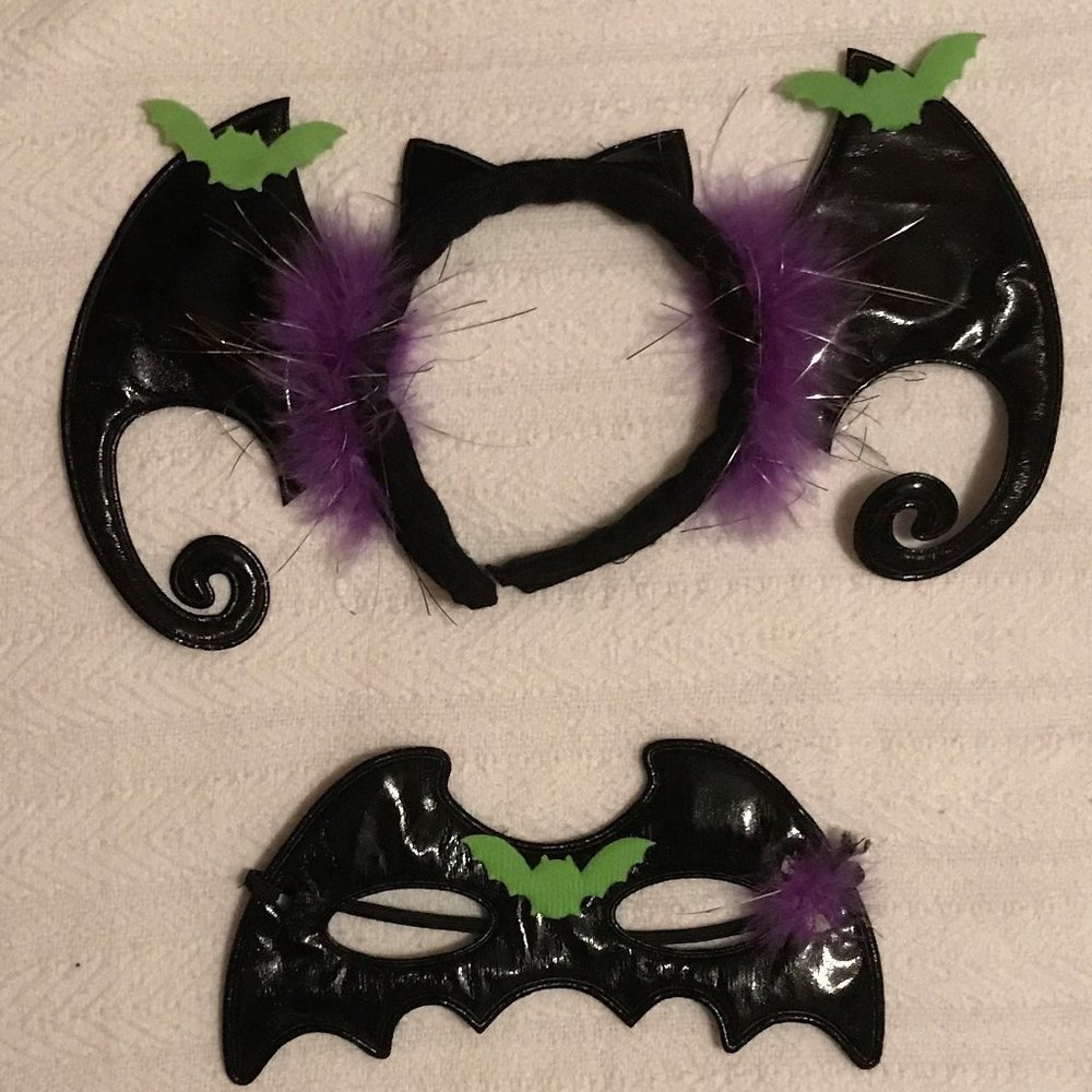 BLACK BAT Eye Mask and Black Bat HEAD DRESS 0389